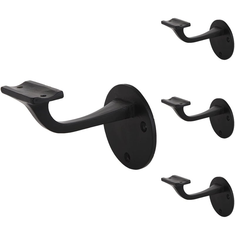 A29 Set of 4 Heavy Duty Metal Handrail Brackets - Cast Iron Hand Railing Brackets for Stairs - Black Powder Coat Steel Banister Support for Indoor, Outdoor Stairway Mounting Hardware Included - Image 1